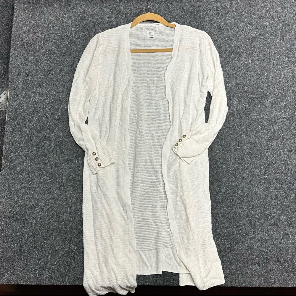 Rachel Zoe Linen blend white open front duster cardigan natural fibers cottage